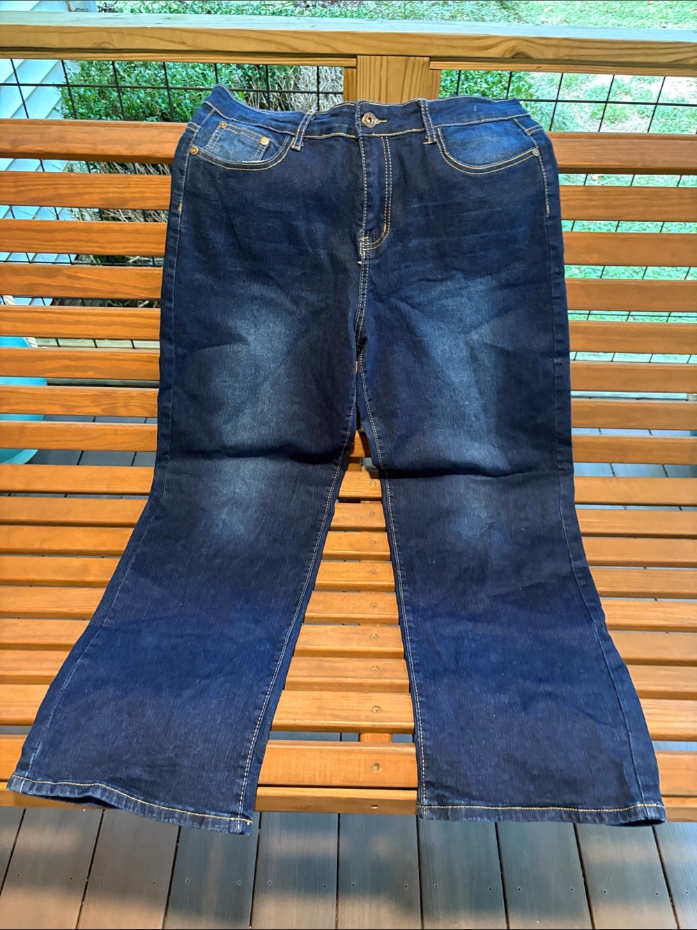 Celebrity Ace Women's Dark Blue Flare Jeans - Wide Leg Denim with Red Bow Detail